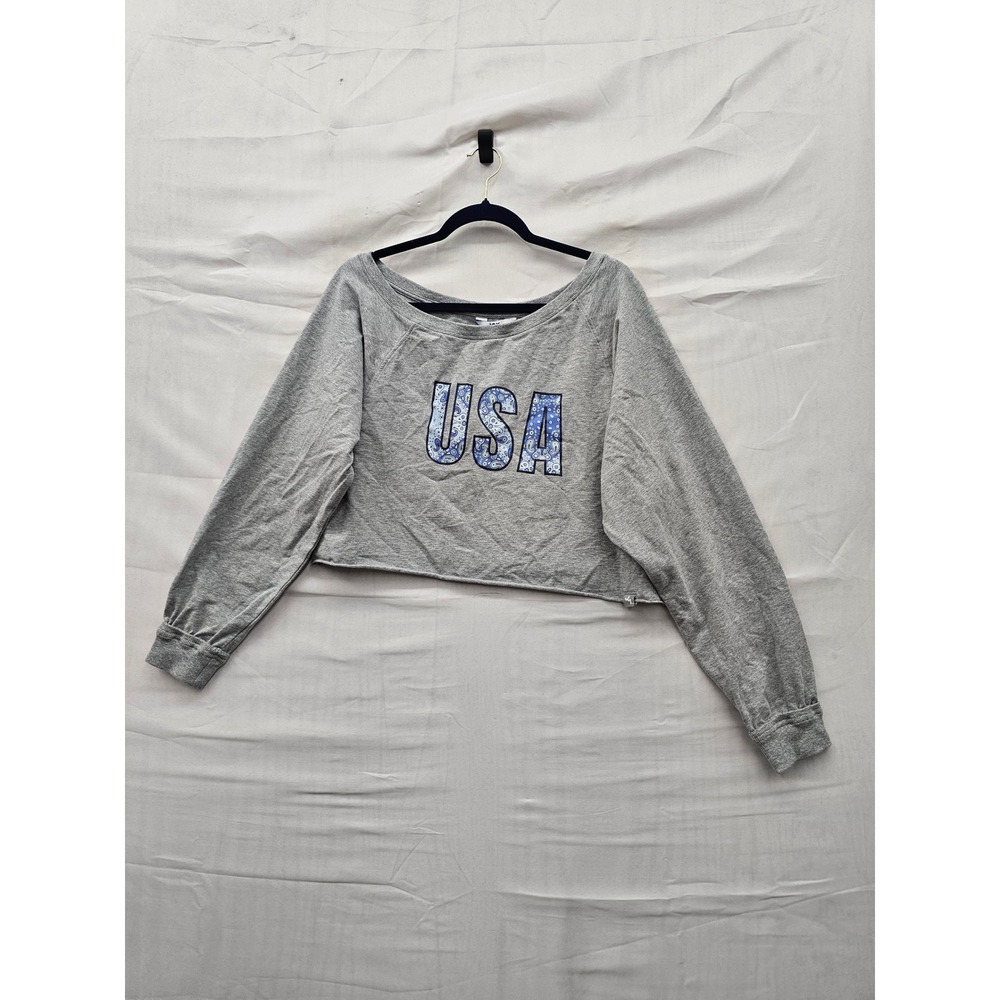 JoyLab Womens Graphic Pullover Sweatshirt Grey Cotton Blend Casual Size Small